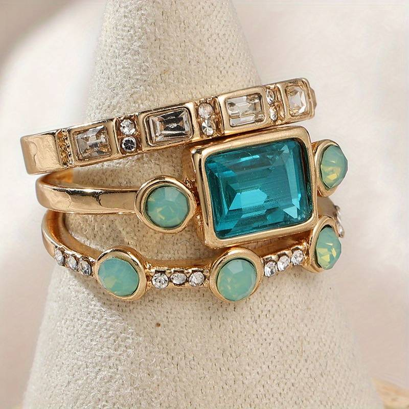CrystalLuxe™ | Zestaw pierścionków z kryształkami w kolorze niebieskim w stylu vintage