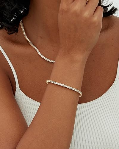 Lustra™ | Złota bransoletka tenisowa z moissanitem 