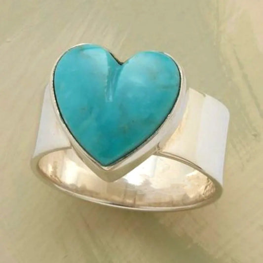 Amora™ | Blue Heart Stone Silver Ring