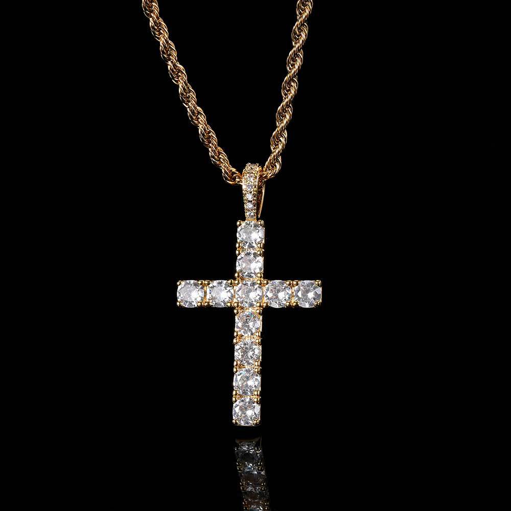 Faith™ | Złoty naszyjnik z krzyżem i moissanitem