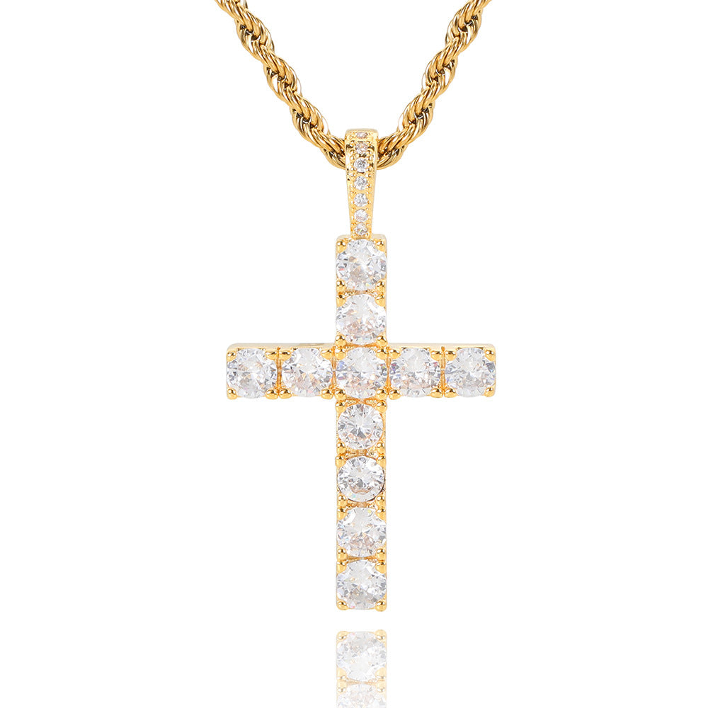 Faith™ | Złoty naszyjnik z krzyżem i moissanitem