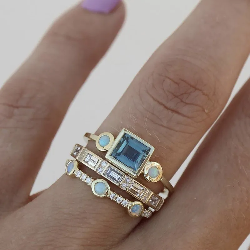 CrystalLuxe™ | Zestaw pierścionków z kryształkami w kolorze niebieskim w stylu vintage 