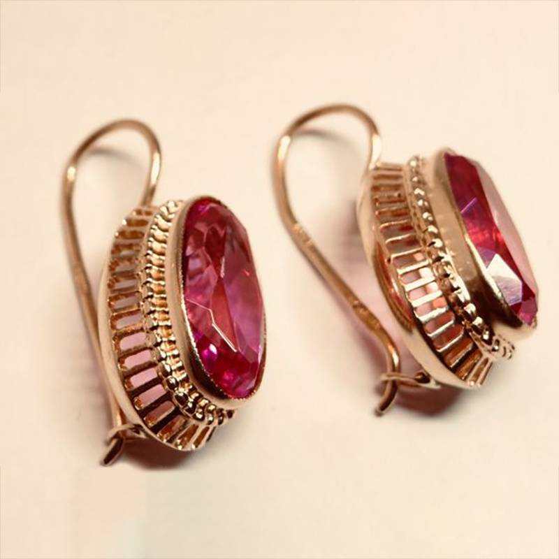 Zara™ | Kolczyki Vintage Red Crystal z różowego złota 